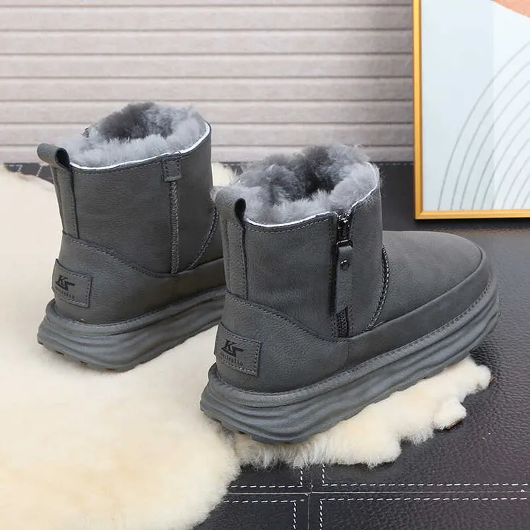 2470牛皮羊毛冬季雪地靴男款拉链防滑保暖加绒加厚棉靴子防水皮面