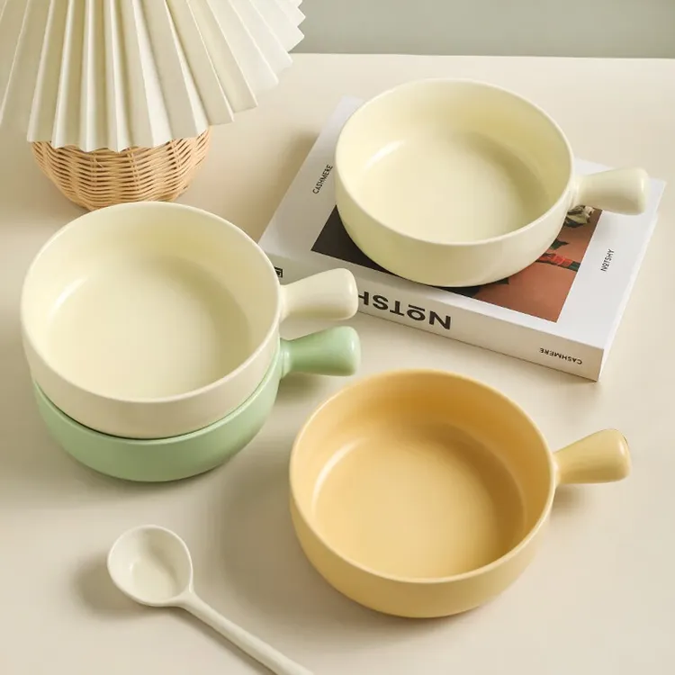 川岛屋陶瓷手柄碗家用2022新款烤碗泡面碗水果沙拉早餐燕麦酸奶碗