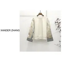 山大张简约新国风织锦缎提花拼接卫衣YBW1G107宽松百搭新中式重工