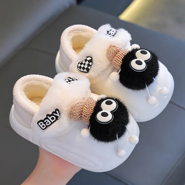 冬季儿童棉拖鞋男童女童保暖居家EVA防水毛毛可拆卸宝宝包跟棉鞋