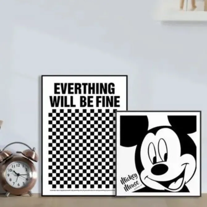 北欧客厅黑白格子卡通米奇摆件画酒柜床头柜摆画桌面摆台装饰画