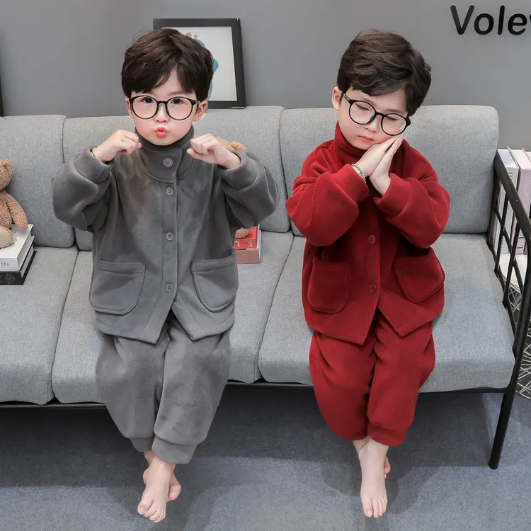 男童睡衣套装秋冬季法兰绒宝宝保暖冬天小男孩开衫儿童冬款家居服