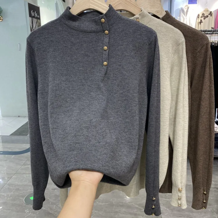 轻奢打底衫女内搭秋冬半高领法式针织上衣宽松显瘦高级感毛衣