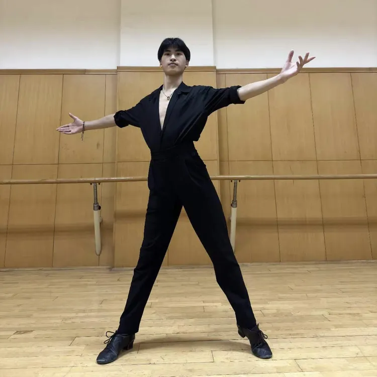 雯野经典拉丁专业舞蹈修身小脚长裤萝卜裤显高黑色垂感成人男西裤