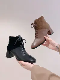 【聚新汇】5016-7新款中筒高跟时装通勤靴子真皮时尚经典