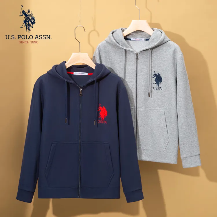 U.S. POLO ASSN.秋冬加绒连帽卫衣男女同款休闲时尚外装新款外套
