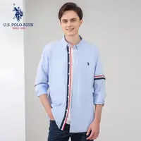 U.S.POLO ASSN.秋冬百搭休闲全棉绣花牛津纺长袖衬衫男士衬衣蓝色