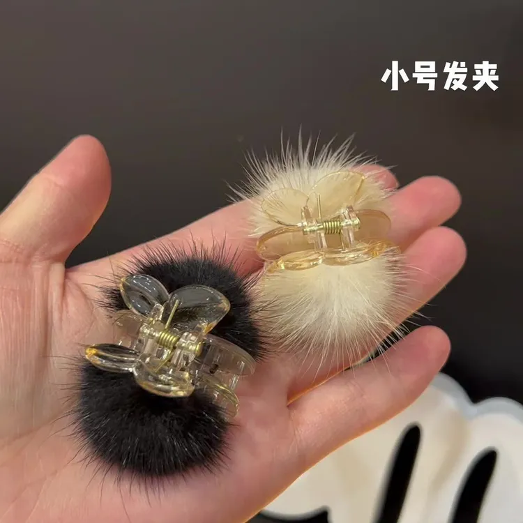 韩国秋冬新款水貂毛抓夹马尾夹竖发夹发卡发抓皮草发饰饰品头饰女