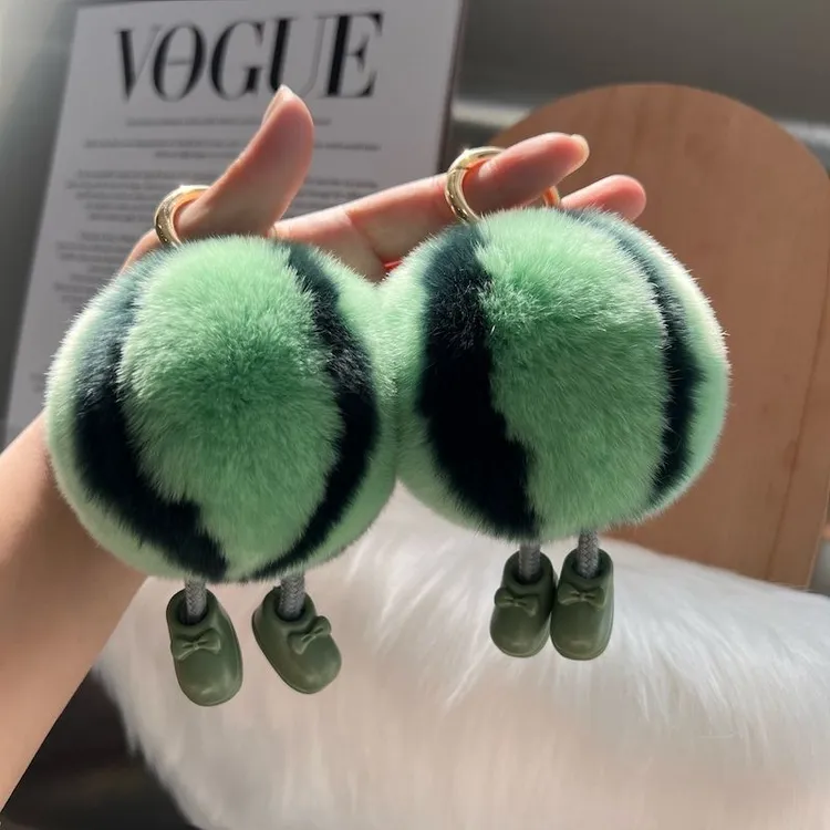 【可爱小西瓜】真獭兔毛汽车钥匙扣挂件ins毛绒球书包包挂饰礼物