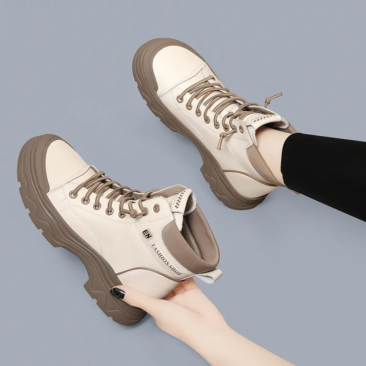 真皮马丁靴女款2023新款秋冬季鞋子时尚靴子高帮百搭厚底休闲短靴