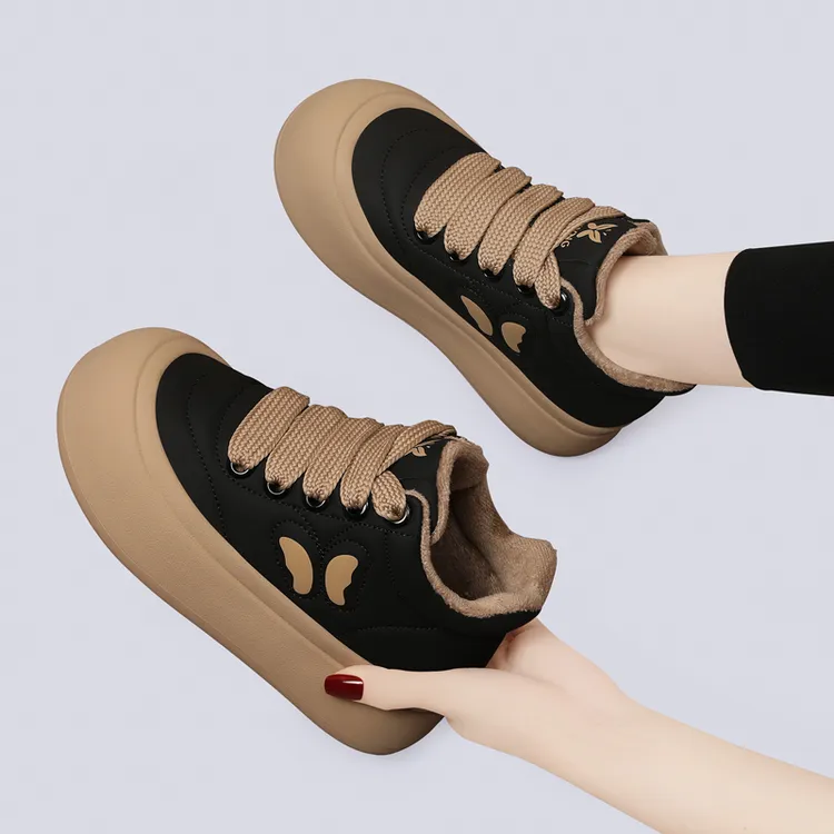 加绒棉鞋女2024年秋冬季新款松糕面包鞋增高厚底休闲运动高帮板鞋