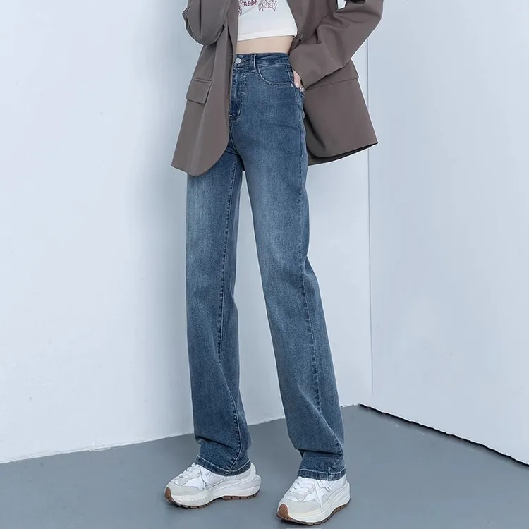 复古窄版阔腿牛仔裤女2025春秋新款小个子显瘦弹力百搭直筒烟管裤