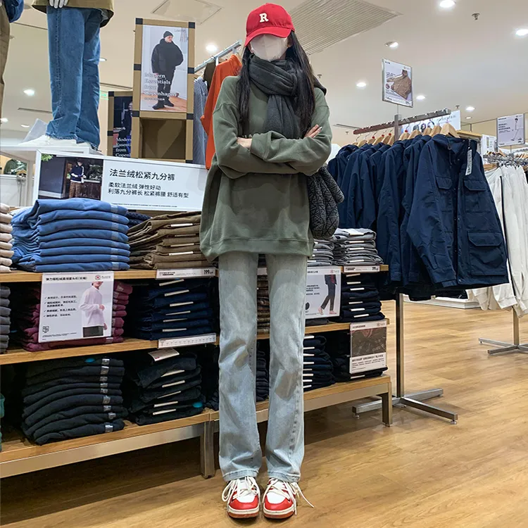 浅色水洗直筒牛仔裤女2025秋季新款高腰小个子窄版阔腿显高百搭裤