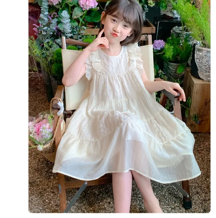 新款女童24夏装连衣裙洋气甜美女孩夏季木耳边背心公主清新裙子
