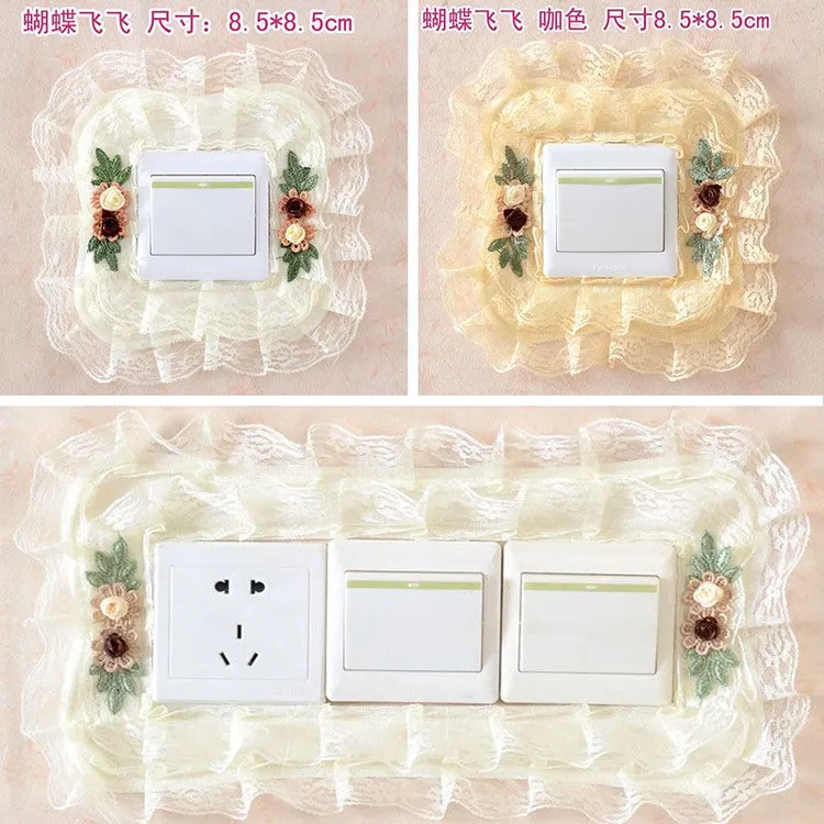 开关套子布艺蕾丝开关保护套开关贴开关板装饰插板套开关贴