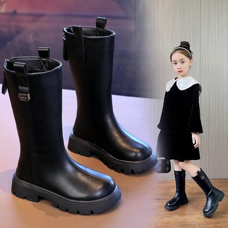 女童鞋子儿童长筒靴子大童女孩高筒洋气长靴子新款秋冬季加绒皮靴
