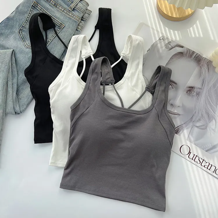 吊带背心美背带胸垫内搭文胸一体上衣交叉女款外穿小个子背心