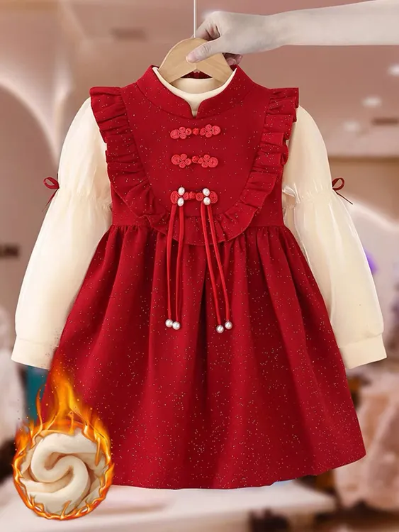 女童冬装连衣裙冬季2024新款国风长袖女宝两件套公主裙洋气拜年服