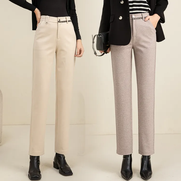 毛呢窄板直筒裤女冬季2025新款加厚烟管西装裤大码高腰长裤女裤子