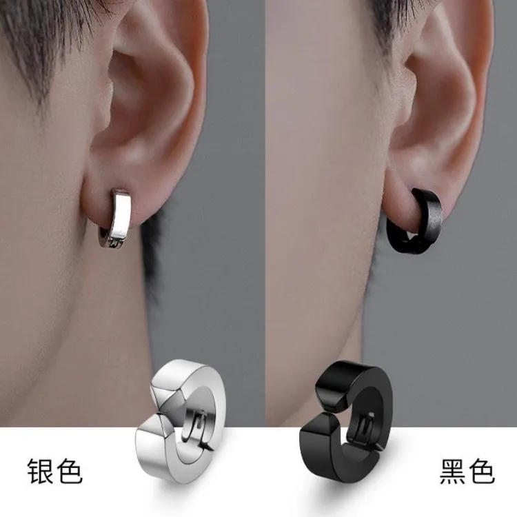 钛钢耳饰 无耳洞耳夹男高级感潮流个性男款免打孔黑色耳环圈耳饰