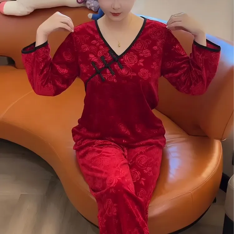 秋冬款丝绒宽松大码睡衣女套装网红爆款国风盘扣洋气可外穿家居服