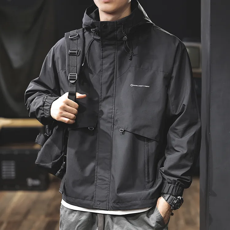 美式户外三防冲锋衣男士秋冬季潮牌宽松大码工装夹克棉服连帽外套