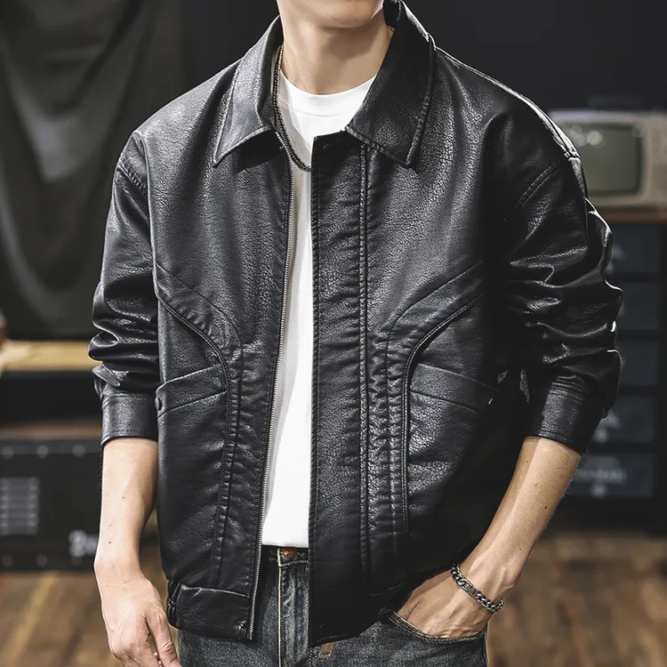 高级感机车皮衣外套男秋冬2025新款美式黑色男士短款高端大码潮牌