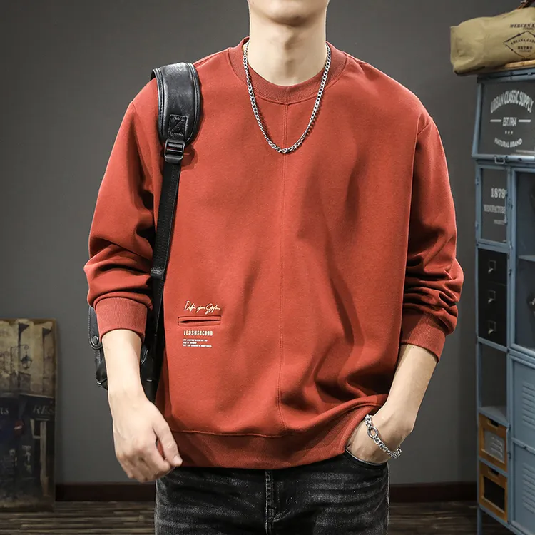 美式潮牌拼接刺绣设计感口袋卫衣男2025秋季重磅宽松长袖圆领外套