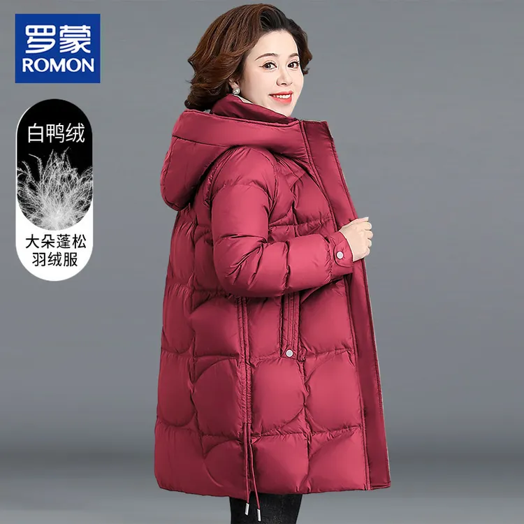 罗蒙名牌中年妈妈冬季羽绒服中长款中老年人冬装新款加厚保暖外套