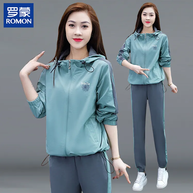 罗蒙女士运动服套装春秋新款长袖外套束脚裤旅游健身跑步服两件套