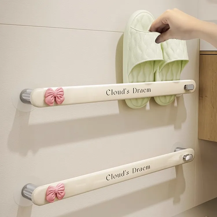 吉祥草奶油风浴室拖鞋架挂架壁挂式免打孔贴墙门上卫生间置物架