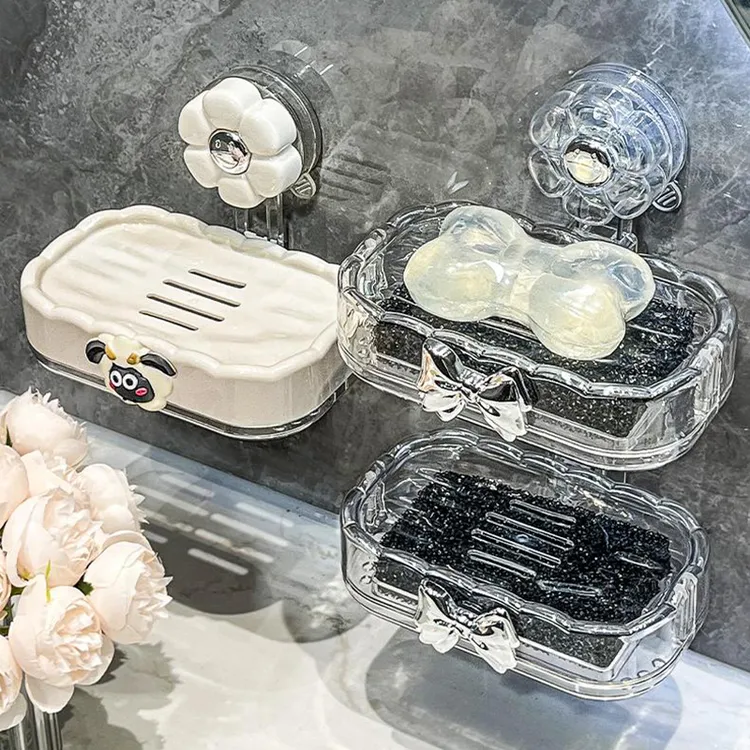 吉祥草吸盘香皂置物架肥皂盒多功能家用卫生间浴室沥水肥皂收纳盒