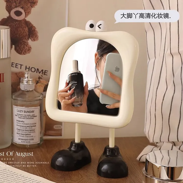 吉祥草创意化妆镜ins风学生宿舍小镜子家用办公室台式可立梳妆镜