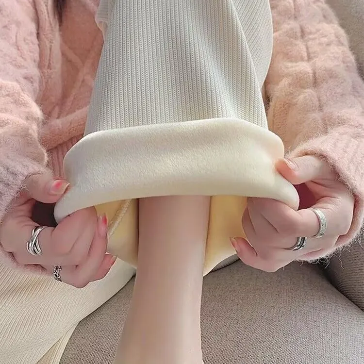 奶油阔腿裤子冬款女学生加绒加厚高腰宽松显瘦百搭垂感休闲直筒裤
