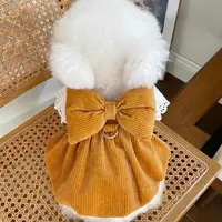 宠物衣服秋冬新款灯芯绒南瓜裙牵引扣泰迪比熊狗狗猫咪保暖蕾丝裙