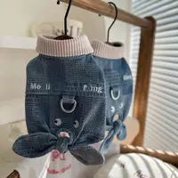 宠物春夏秋衣服狗狗猫咪复古牛仔马甲小型犬无袖外套可牵引帅