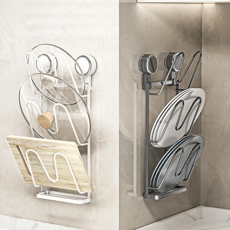 吸盘铁艺锅盖架子免打孔锅盖放置器壁挂式厨房置物架多功能菜板架