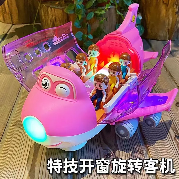 儿童玩具Q萌客机灯光音乐万向360旋转飞机电动玩具车模型礼物