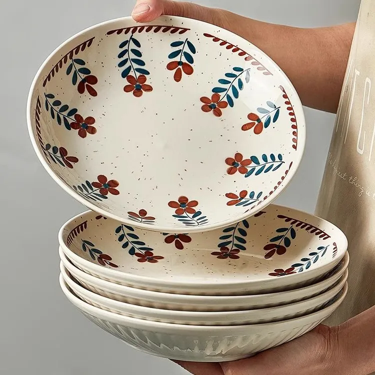 【复古小花】盘子餐具高颜值网红年轻人盘子炒菜盘子家用盘子陶瓷