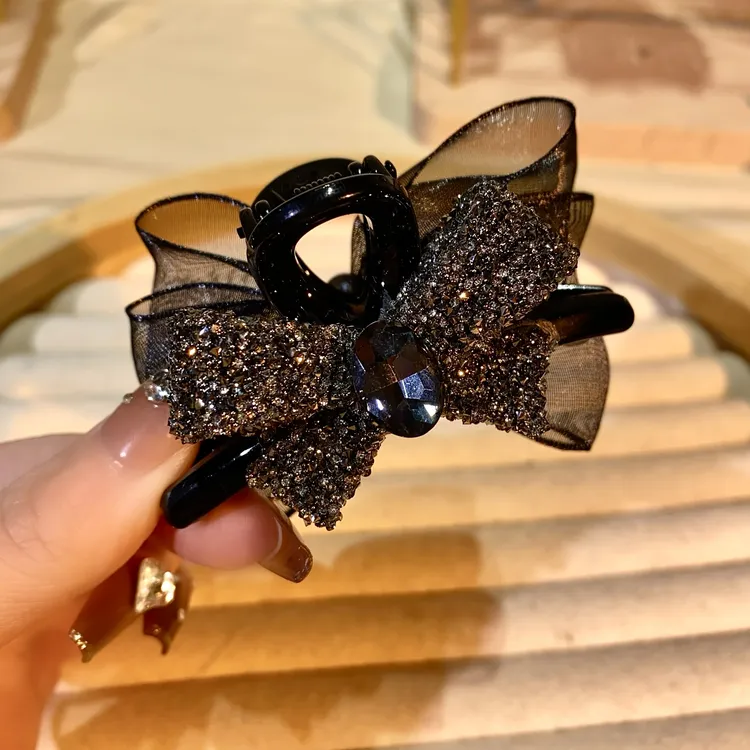 约7公分抓夹 时尚网红蝴蝶结镶钻中号抓夹女双面精致鲨鱼夹头饰