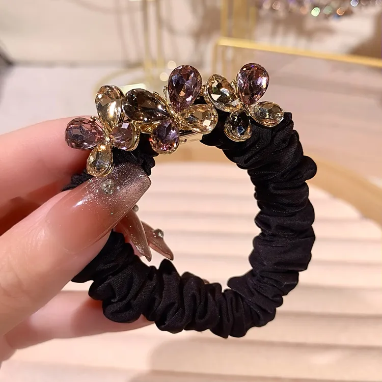 高品质皮筋新款轻奢蝴蝶发圈女镶钻马尾头绳气质精致扎丸子头发绳