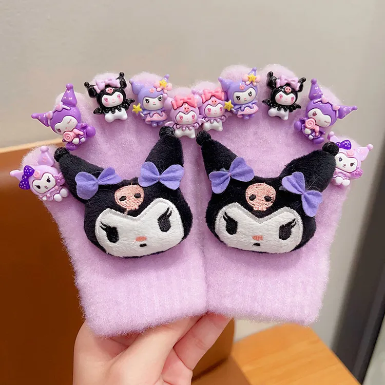 库洛米儿童手套2024新款女童毛绒五指套女孩三丽鸥防寒保暖分指套