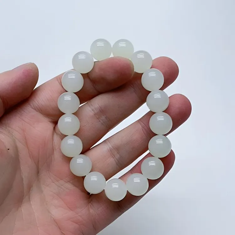 天然和田玉白玉白色男士女士单圈玉手串精美情侣12mm手串