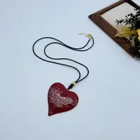 铜合金皮质项链 01914 安可拉红机理纹大爱心吊坠多用链 长76+6cm