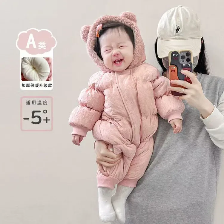 婴儿衣服冬装加绒加厚连体衣女宝宝超萌公主夹棉保暖棉袄加厚棉服