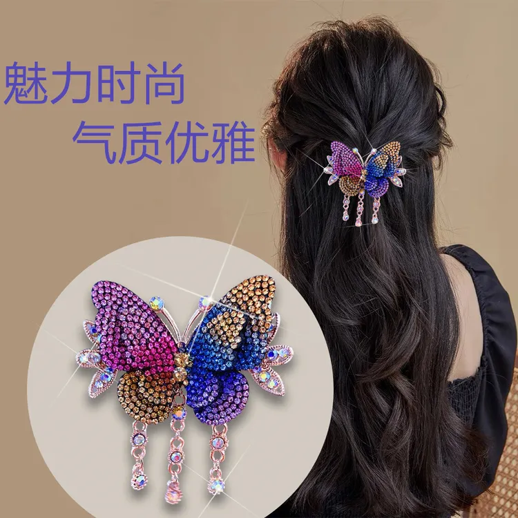 韩版轻奢古风高颜值蝴蝶流苏抓夹气质百搭女后脑勺发卡发夹发饰品