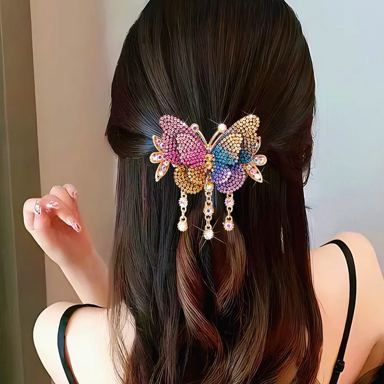 韩版轻奢高颜值蝴蝶流苏抓夹后脑勺发卡发夹优雅气质百搭女发饰品