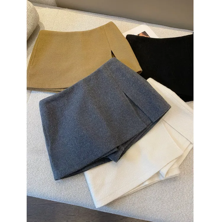 时尚设计感双层开叉毛呢半身裙女秋冬款高腰显瘦防走光A字包臀裙