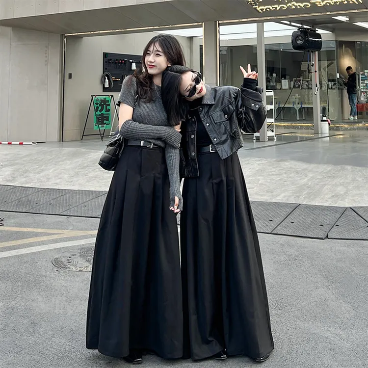 显瘦气质百褶长裙秋冬季新款大摆伞裙修身显瘦高腰a字西装半身裙