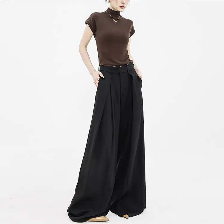 黑色高级感宽松直筒阔腿裤子女秋季新款高个子垂感休闲裤西装长裤